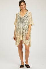 Cream Crochet Knit Maternity Swim Cover Up