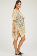 Cream Crochet Knit Maternity Swim Cover Up
