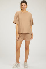 Taupe Ribbed Short Sleeve Maternity Short Set