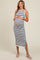 White Navy Striped Knit Sleeveless Side Slit Maternity Midi Dress