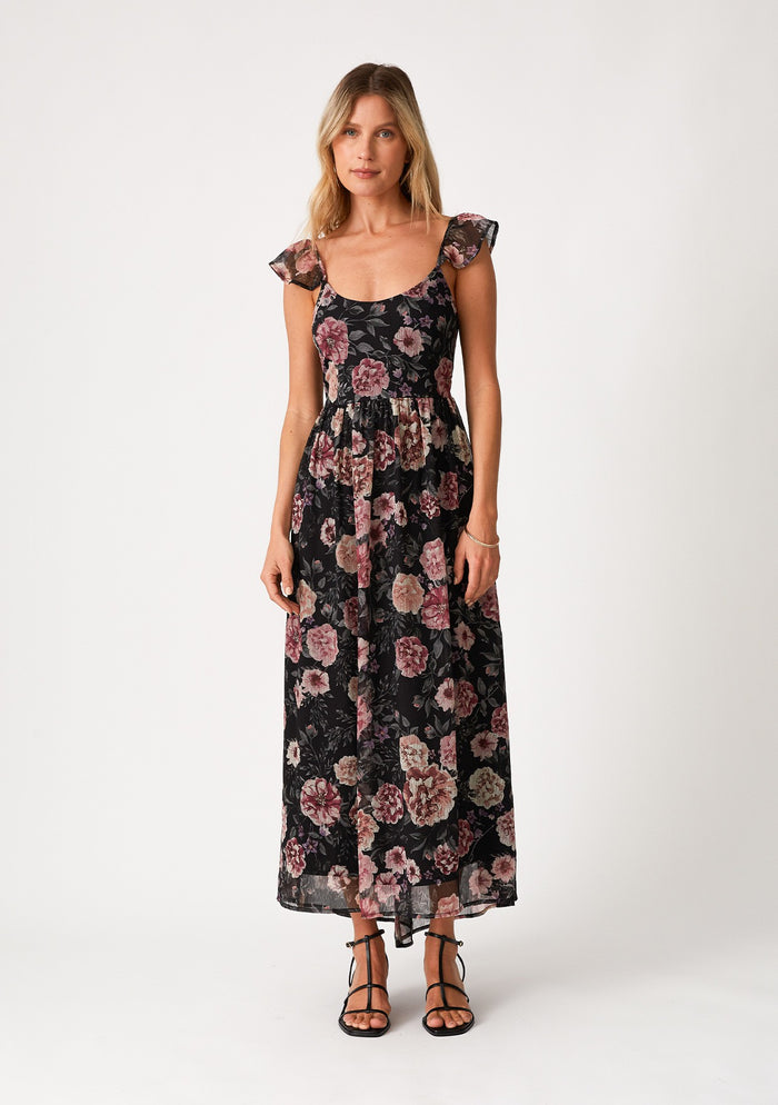Black Floral Chiffon Back Tie Maternity Maxi Dress