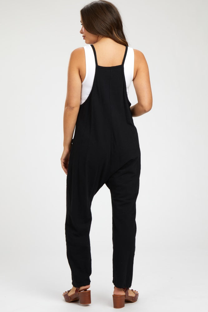 Black Knit Front Pocket Maternity Overall