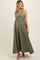 Light Olive Collared Halter Back Tie Maternity Maxi Dress