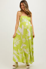 Lime Leaf Print Sleeveless Maternity Maxi Dress