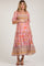Pink Floral Smocked Half-Length Sleeves Maternity Midi Dress