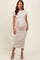 Beige Boat Neck Side Ruched Waist Tie Maternity Midi Dress