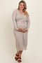 Cream Ribbed Long Sleeve Plus Maternity Wrap Nursing Dress
