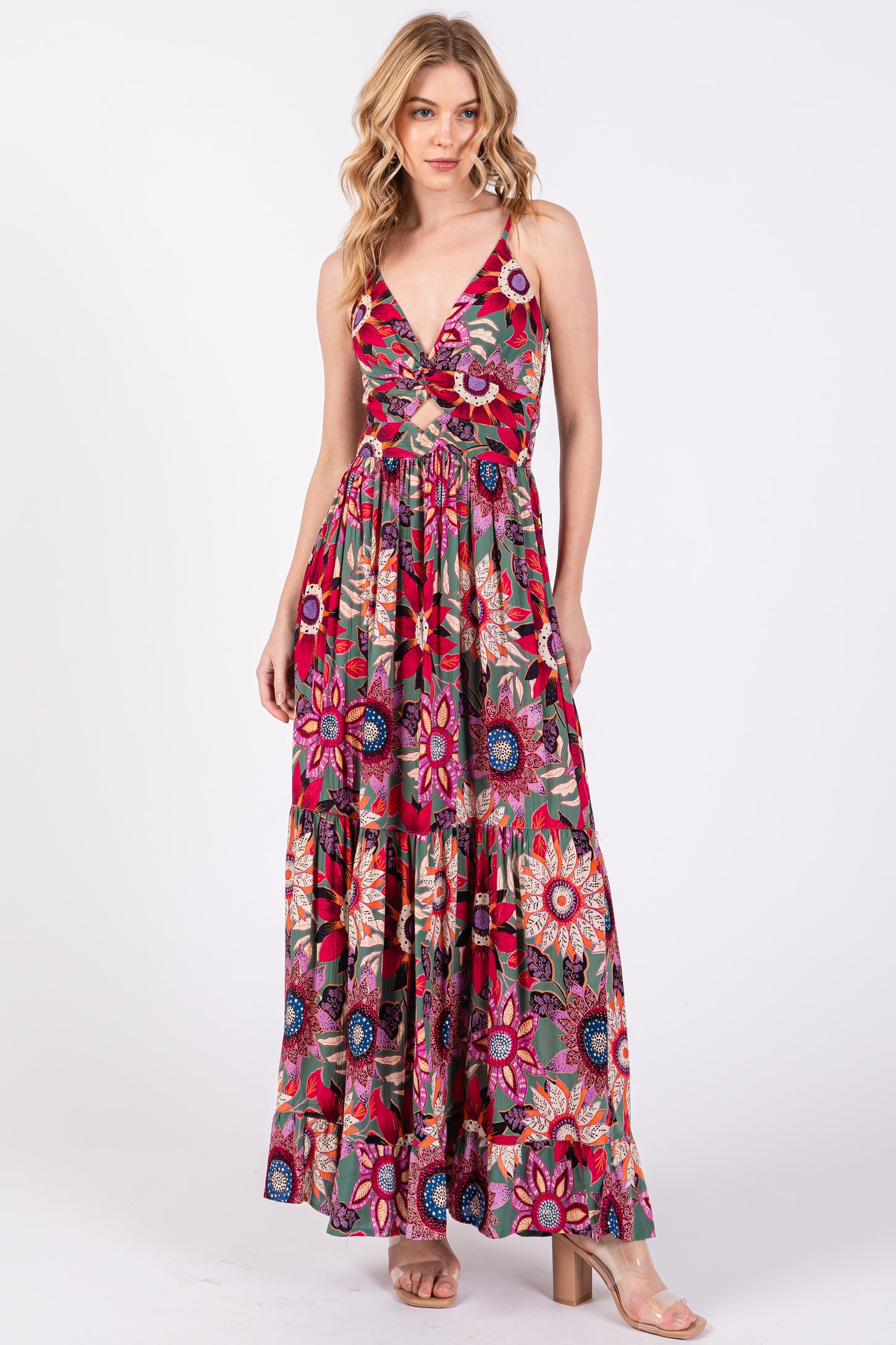 Multicolor Floral Front Twist Maternity Maxi Dress