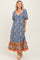 Blue Floral Front Twist Midi Dress
