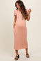 Peach Ribbed Knit Collared Button Front Maternity Dress