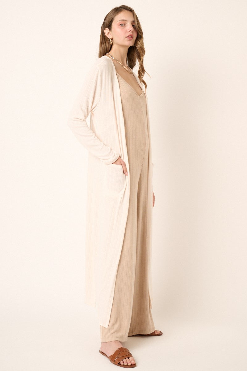 Ivory Rib Knit Long Cardigan