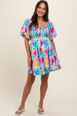 Mint Multi Color Print Smocked Maternity Dress