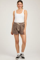 Taupe Fringe Hem Maternity Drawstring Shorts