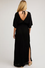 Black Lightweight Deep V-Neck Maternity Maxi Dress