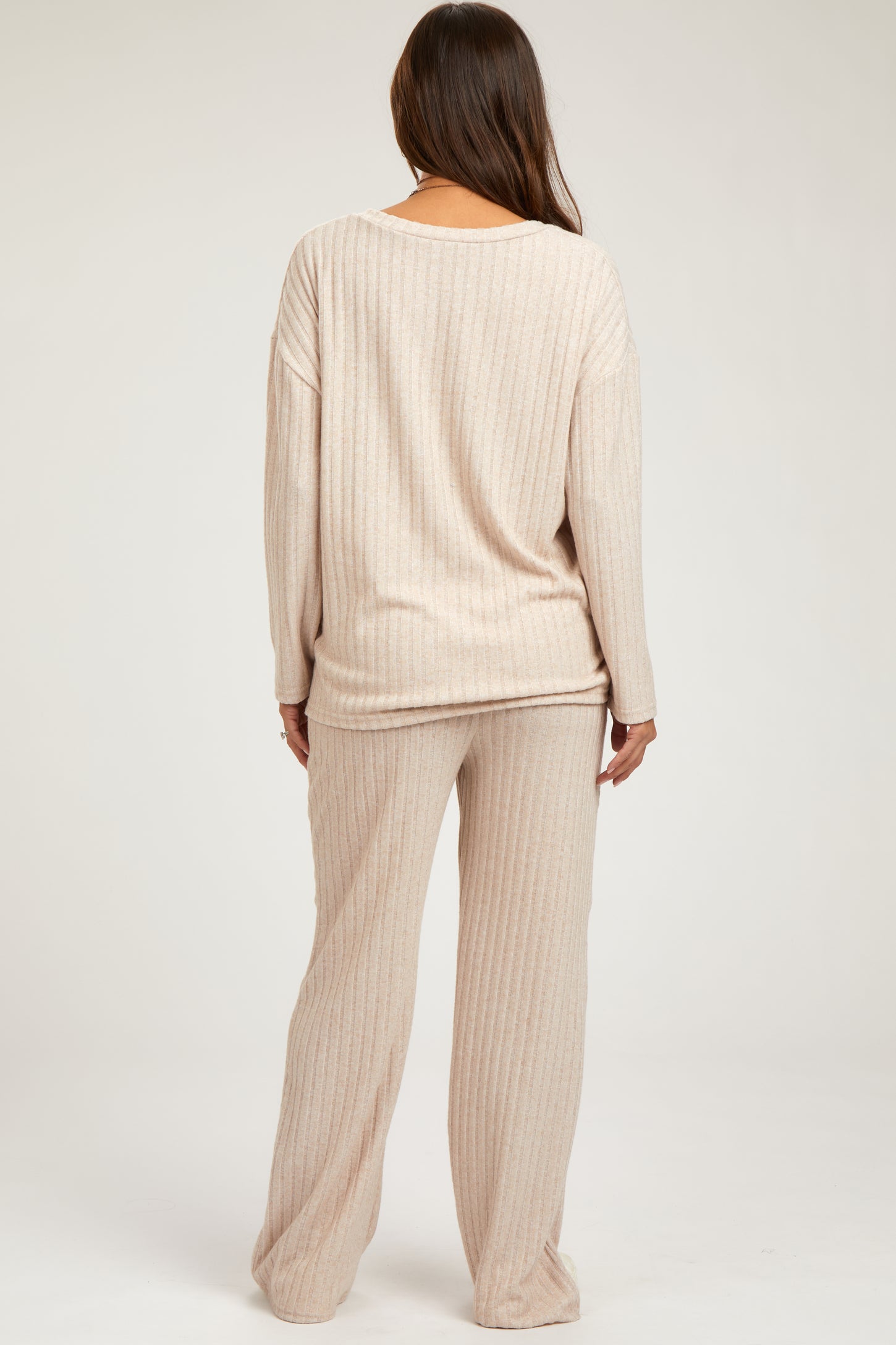 Taupe Ribbed Soft Knit Long Sleeve Pajama Set