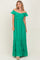 Green Smocked Crossover Off Shoulder Maxi Dress