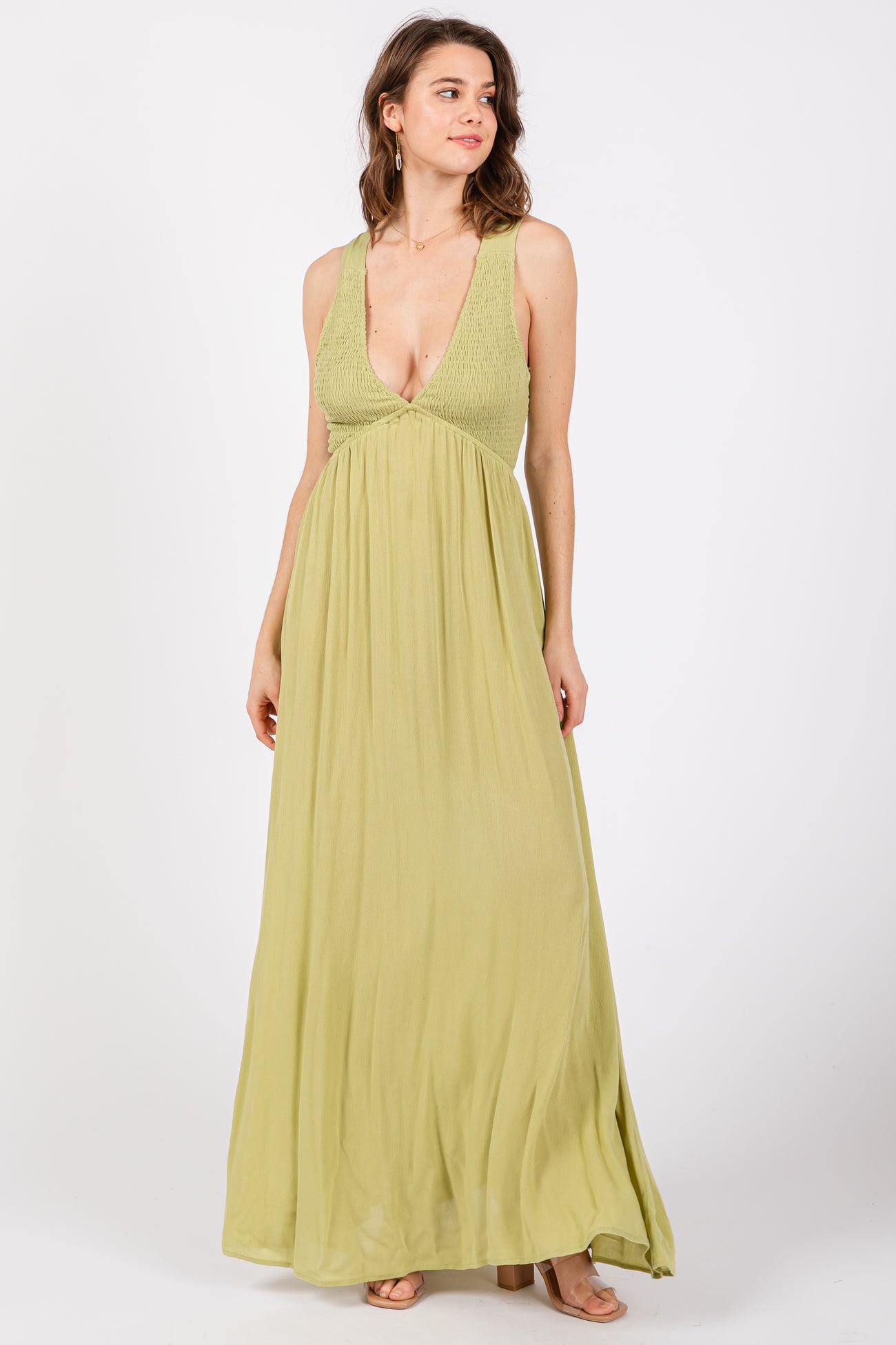 Lime Deep V-Neck Cross Back Maxi Dress
