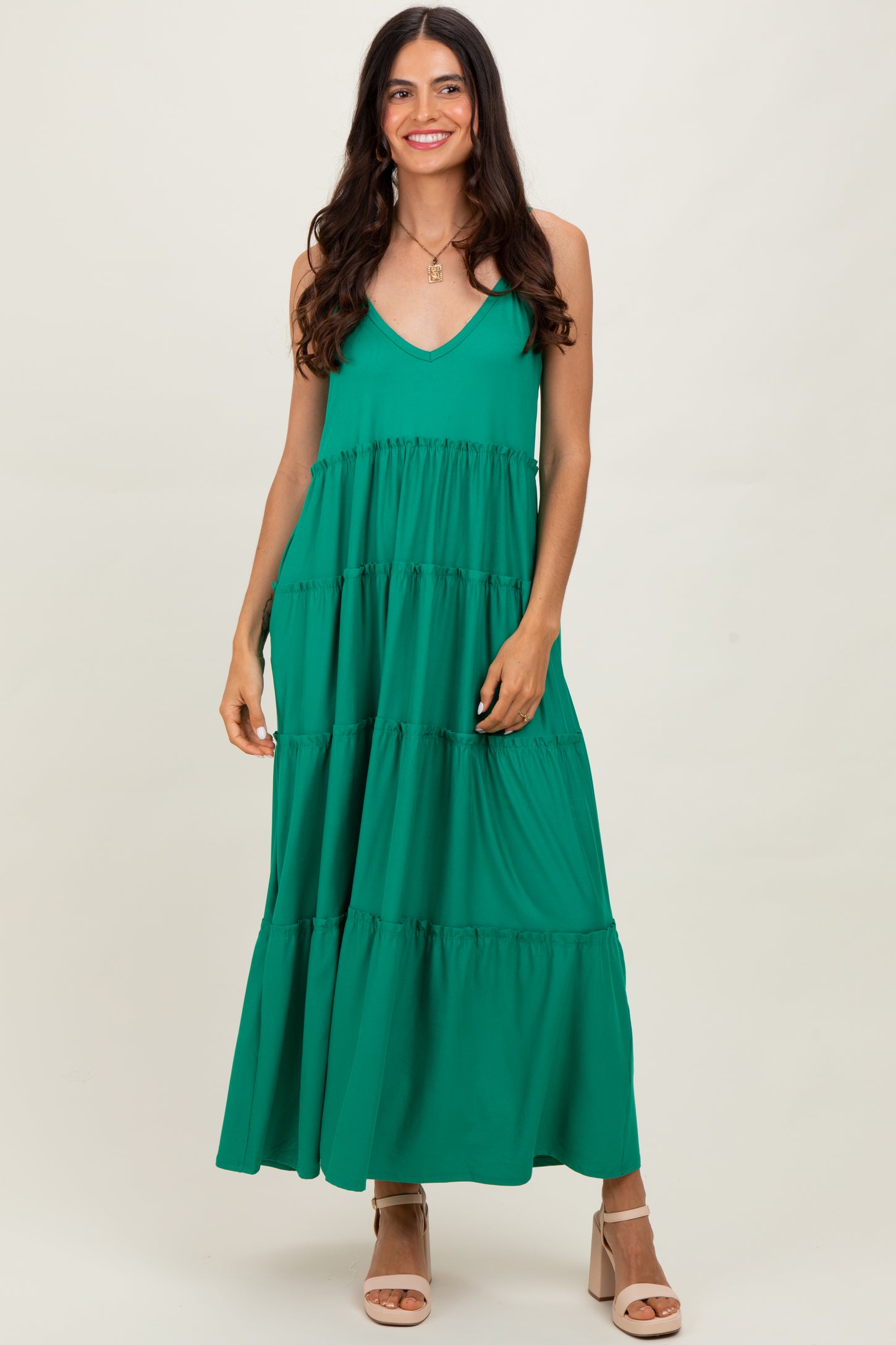 Emerald Green Tiered Sleeveless Maxi Dress
