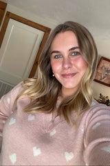Light Pink Heart Print Knit Sweater