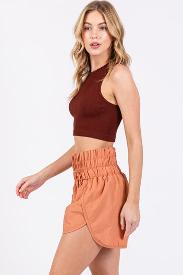 Light Orange Curved Hem Active Shorts