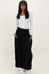 Black Smocked Rounded Hem Maternity Maxi Skirt