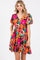 Multi-Color Floral Puff Sleeve Ruffle Hem Dress