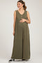 Olive Ribbed Sleeveless Button Front Maternity Jumpsuit