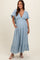 Light Blue Deep V-Neck Flutter Sleeve Tiered Maternity Midi Dress