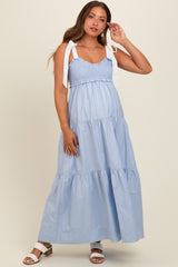 Light Blue Contrast Shoulder Straps Maternity Maxi Dress