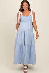 Light Blue Contrast Shoulder Straps Maternity Maxi Dress