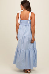 Light Blue Contrast Shoulder Straps Maternity Maxi Dress
