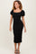Black Textured Square Neck Puff Sleeve Midi Dress