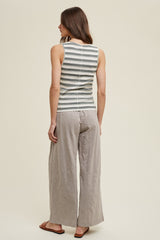 Olive Striped Ribbed Sleeveless Top