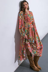 Orange Button Front Ruffle Midi Dress