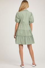 Light Olive Collared Tiered Maternity Dress
