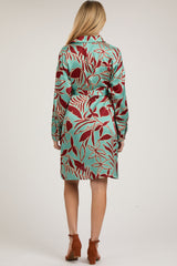 Brown Leaf Print Satin Button Down Maternity Dress