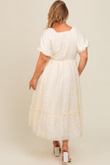 Cream Floral Square Neck Bubble Sleeve Plus Maternity Maxi Dress