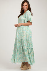 Green Floral Smocked Tiered Maternity Maxi Dress