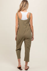 Olive Button Down Maternity Cropped Jumpsuit