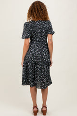 Black Floral Smocked Midi Dress