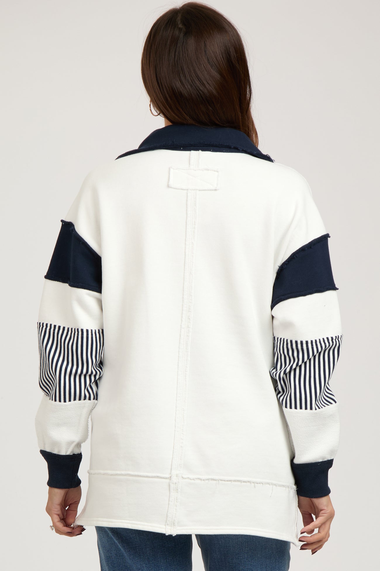 Navy Colorblock Stripe Collared Maternity Sweater