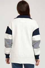 Navy Colorblock Stripe Collared Maternity Sweater