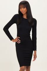 Black Ribbed Seamless Fitted Dress