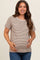 Beige Striped Short Sleeve Maternity Top