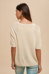Beige Knit Short Sleeve Top