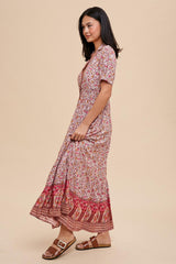 Pink Floral Button Up Midi Dress