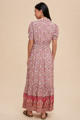 Pink Floral Button Up Midi Dress