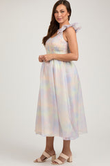 Multicolor Pastel Smocked Flutter Maternity Midi Dress