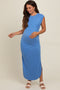 Blue Fitted Maternity Midi Dress