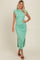 Green Ruched Side Slit Midi Dress